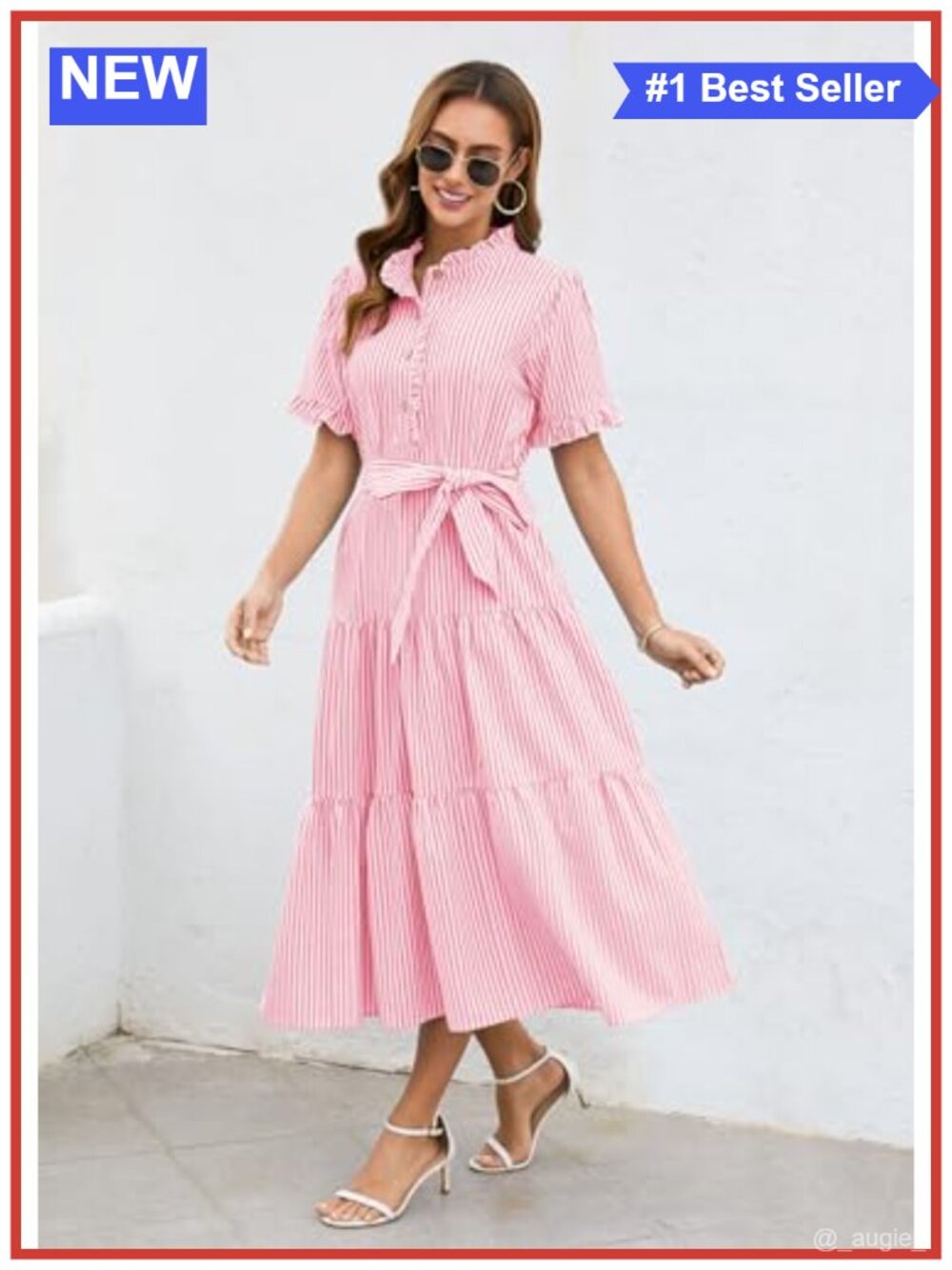 Womens 100% Cotton Striped Button Down Maxi Dress Ruffle Sleeve - Picture 2 of 5